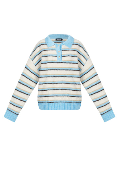 Knitted polo sweater with stripes