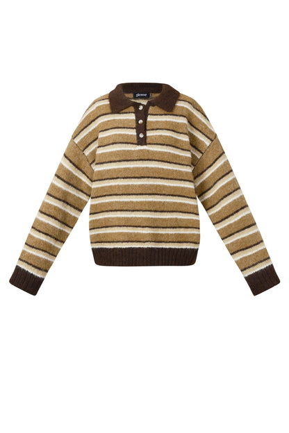 Knitted polo sweater with stripes