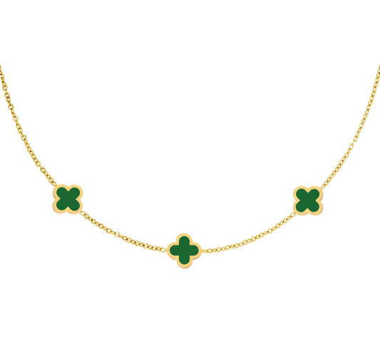 Necklace three colorful clovers - dark green