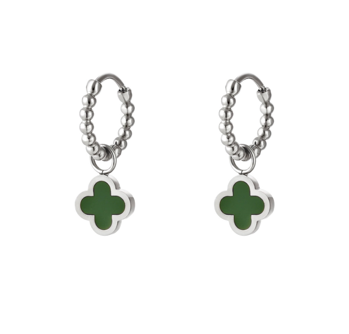 Silver stainless steel earrings colored clover - MaeClaire