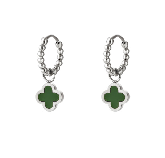 Silver stainless steel earrings colored clover - MaeClaire